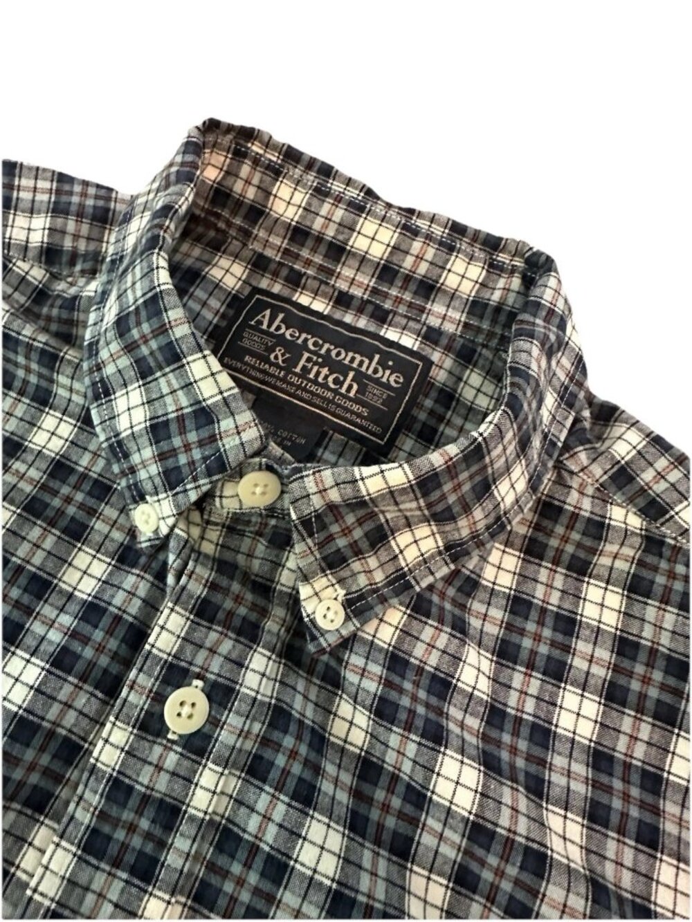 Abercrombie & Fitch Blue‎ Navy Plaid Button Up Shirt L Cottagecore Casual Y2K